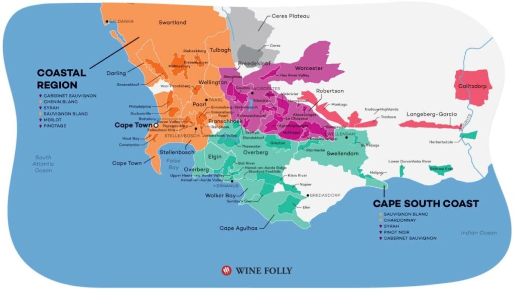South africa cape town cape south coast wine map