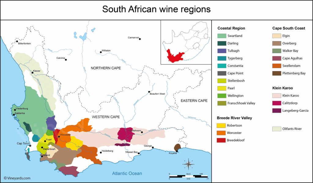 South Africa wine regions cape town wine map