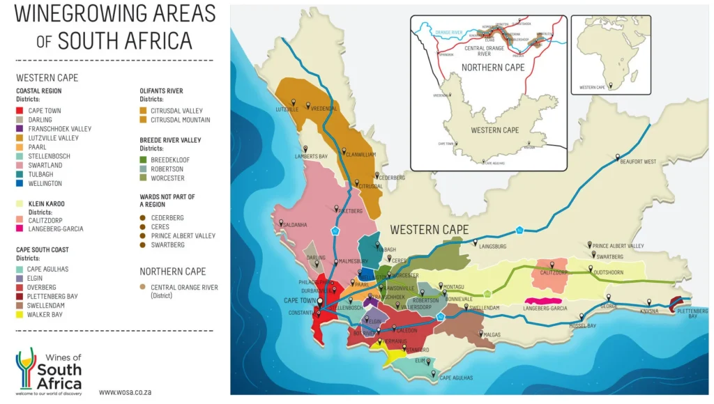 western cape south africa wine map