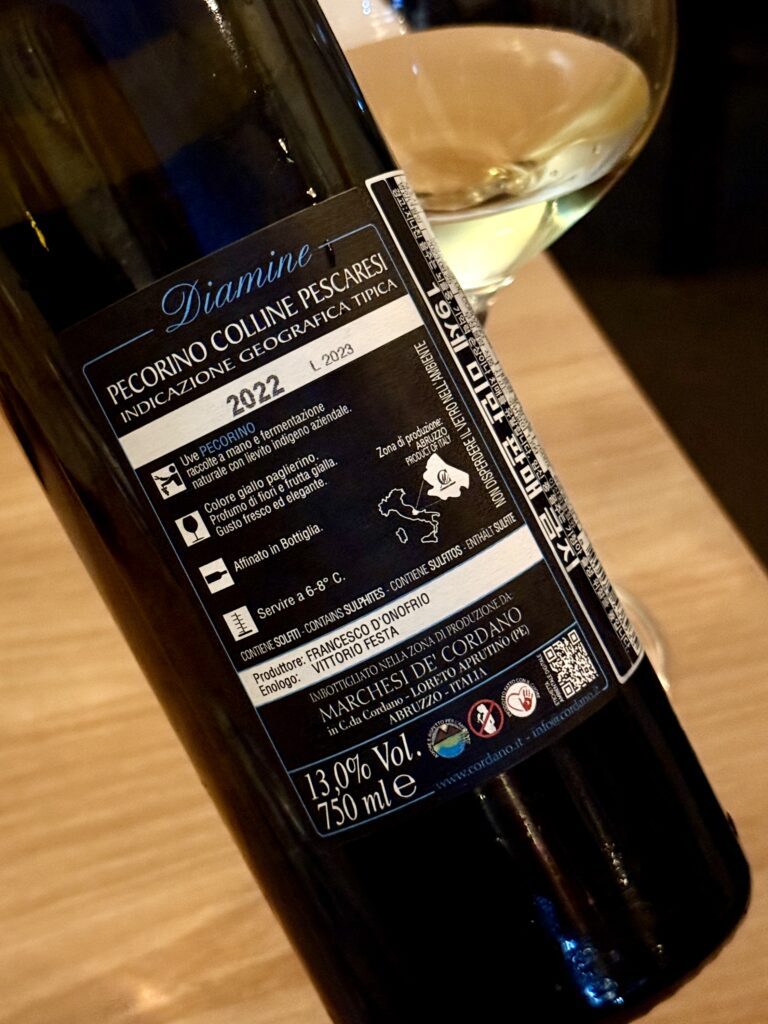 마르케시 데 코르다노, 디아미네 페코리노 콜리네 페스카레시 2022 Marchesi de' Cordano, Diamine Pecorino Colline Pescaresi 2022