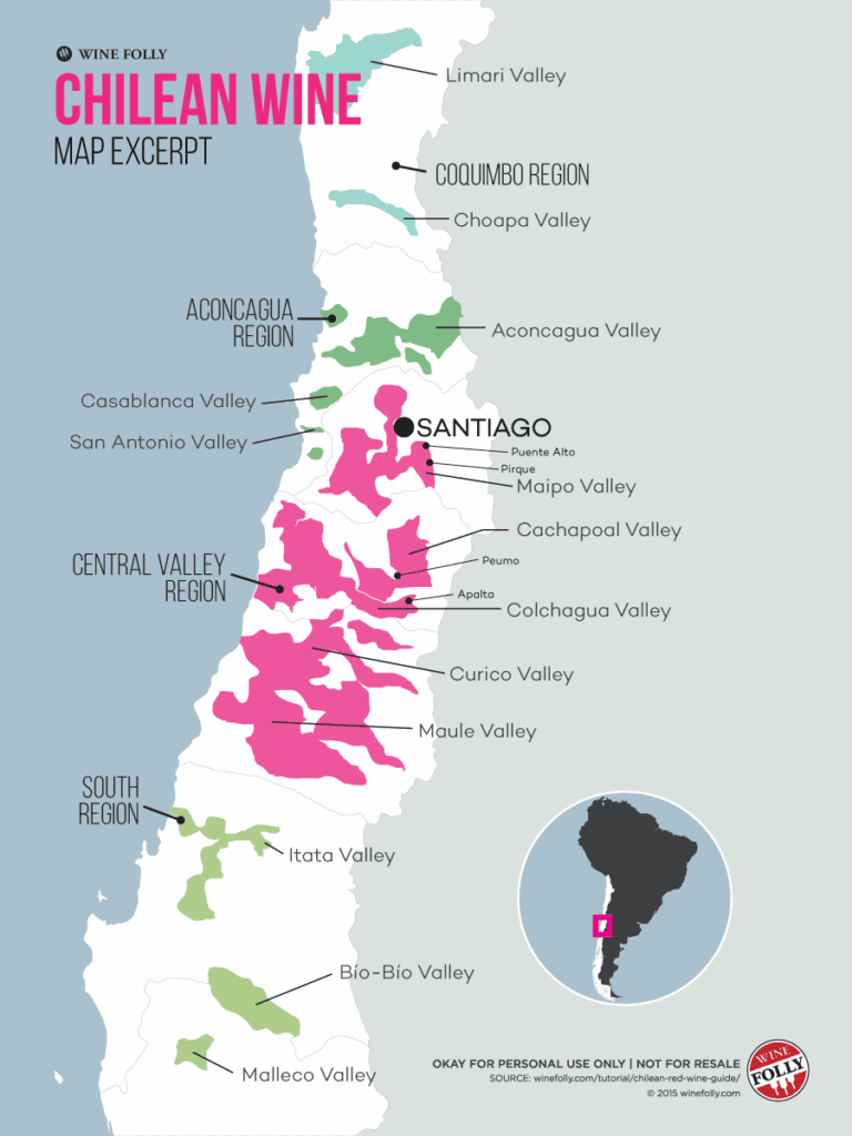 칠레 와인 산지 지도 Chile wine region map