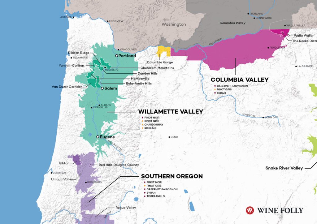 오리건 와인 지도 Oregon Wine Map